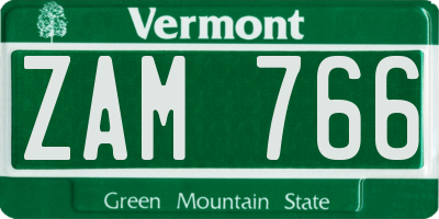 VT license plate ZAM766