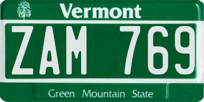 VT license plate ZAM769
