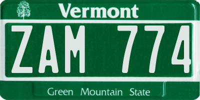 VT license plate ZAM774