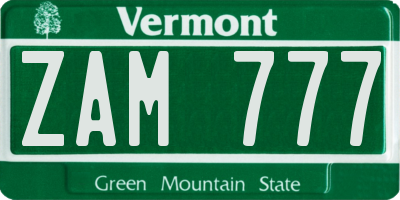 VT license plate ZAM777