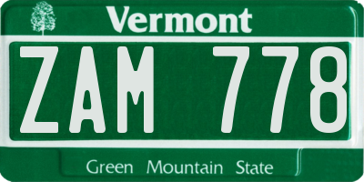 VT license plate ZAM778