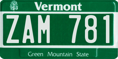 VT license plate ZAM781
