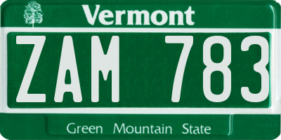 VT license plate ZAM783