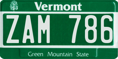 VT license plate ZAM786