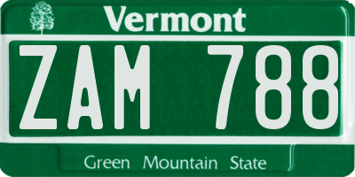 VT license plate ZAM788