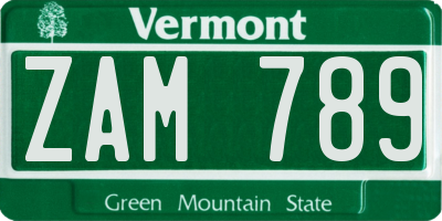 VT license plate ZAM789