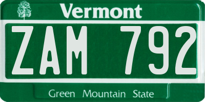 VT license plate ZAM792