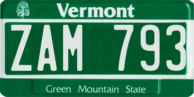 VT license plate ZAM793
