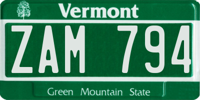 VT license plate ZAM794