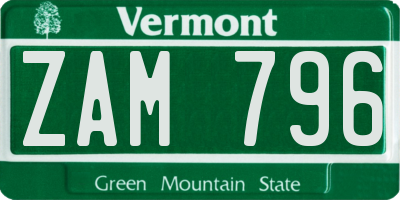 VT license plate ZAM796