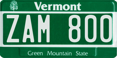 VT license plate ZAM800