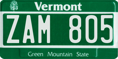 VT license plate ZAM805