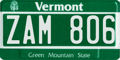 VT license plate ZAM806