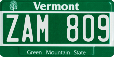 VT license plate ZAM809