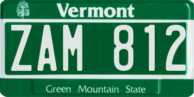 VT license plate ZAM812
