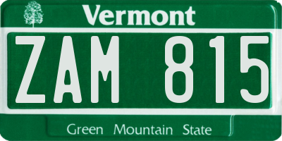 VT license plate ZAM815