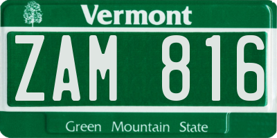 VT license plate ZAM816