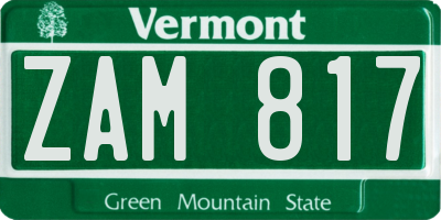 VT license plate ZAM817