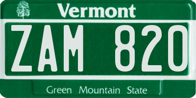 VT license plate ZAM820