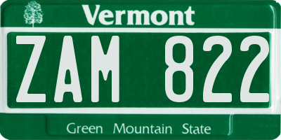 VT license plate ZAM822