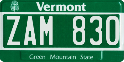 VT license plate ZAM830