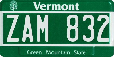VT license plate ZAM832