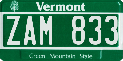 VT license plate ZAM833