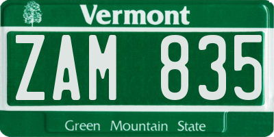VT license plate ZAM835