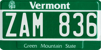 VT license plate ZAM836