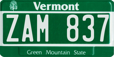 VT license plate ZAM837
