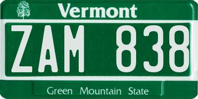 VT license plate ZAM838