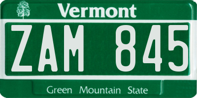 VT license plate ZAM845