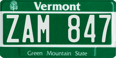 VT license plate ZAM847