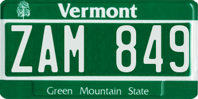 VT license plate ZAM849