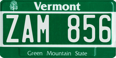 VT license plate ZAM856