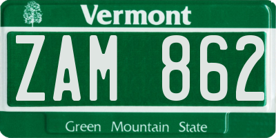 VT license plate ZAM862