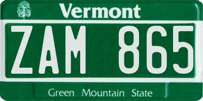 VT license plate ZAM865