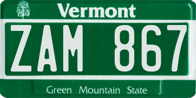 VT license plate ZAM867