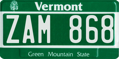 VT license plate ZAM868