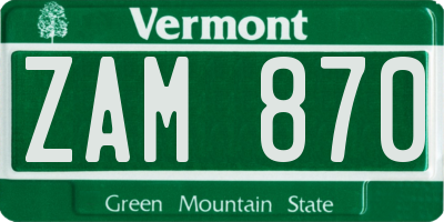 VT license plate ZAM870