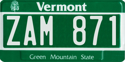 VT license plate ZAM871