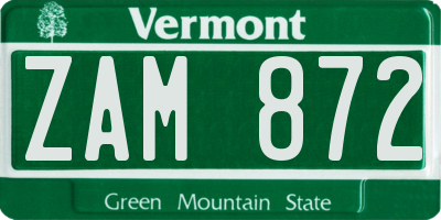 VT license plate ZAM872