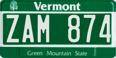 VT license plate ZAM874