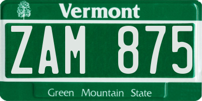 VT license plate ZAM875