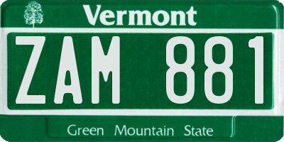 VT license plate ZAM881