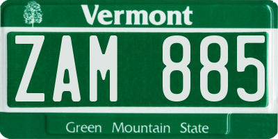 VT license plate ZAM885