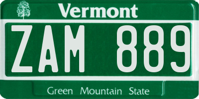 VT license plate ZAM889