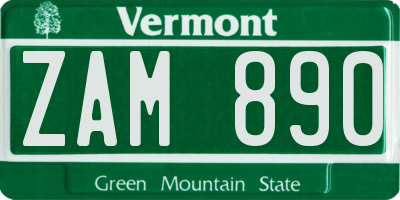 VT license plate ZAM890