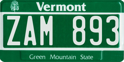 VT license plate ZAM893