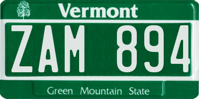 VT license plate ZAM894